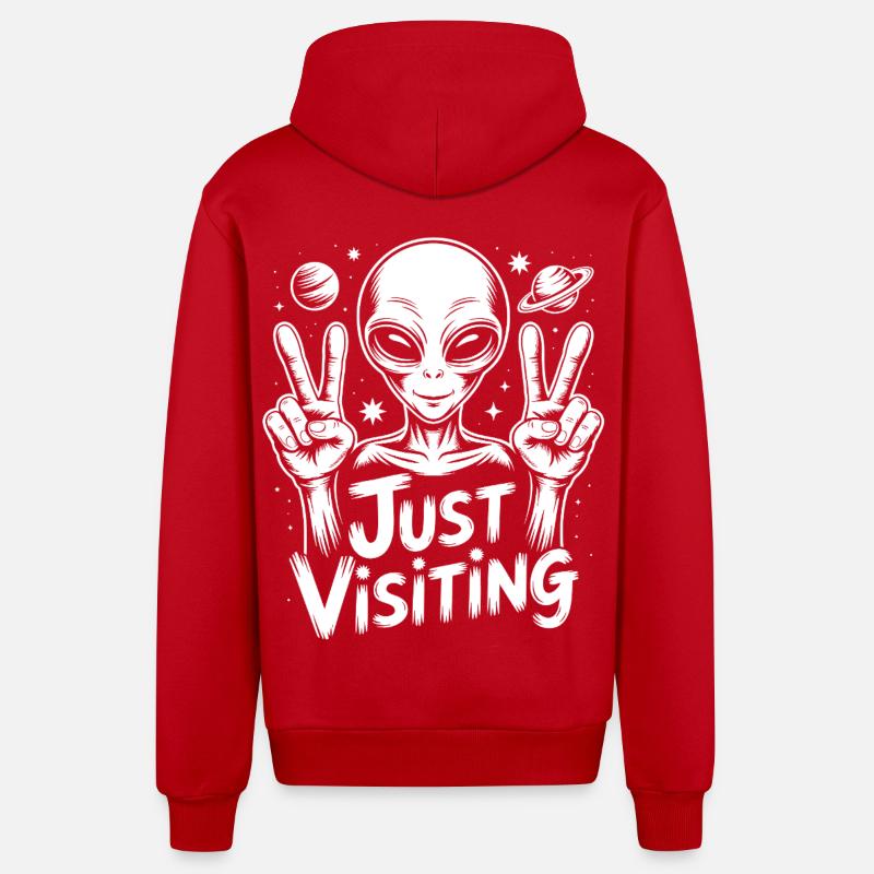 Visiteur de paix extraterrestre - Veste à capuche bio décontractée fabriquée en UE - rouge