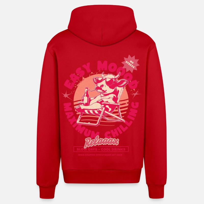 Vache détendue en mode détendu - Veste à capuche bio décontractée fabriquée en UE - rouge