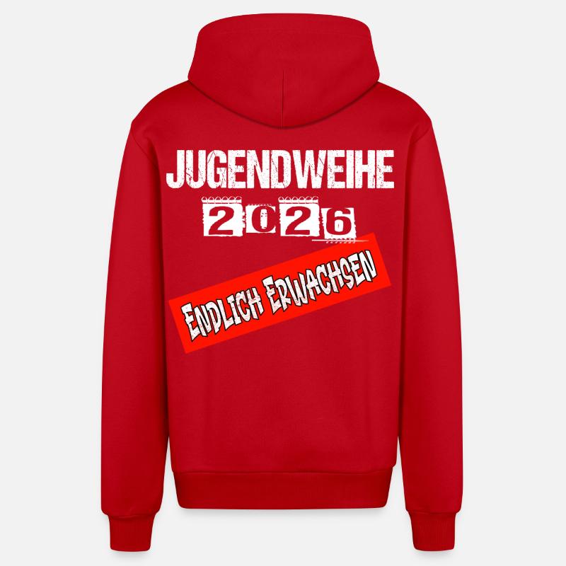Jugendweihe - Jugendweihe 2026 - Veste à capuche bio décontractée fabriquée en UE - rouge