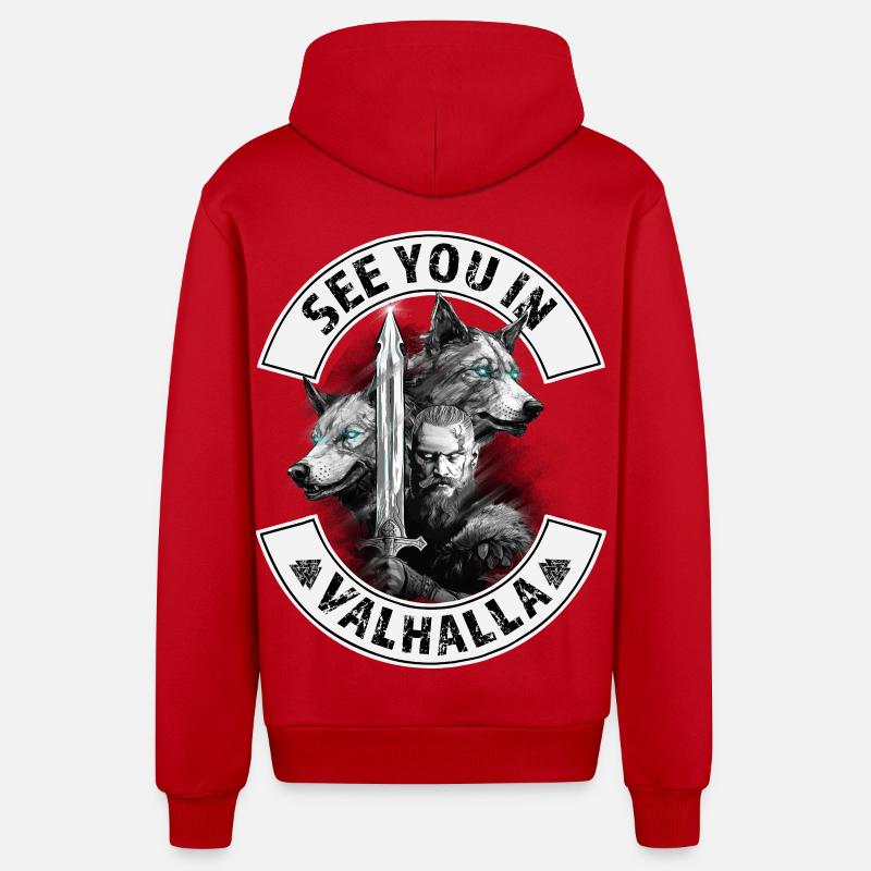 On se voit à Valhalla - Veste à capuche bio décontractée fabriquée en UE - rouge