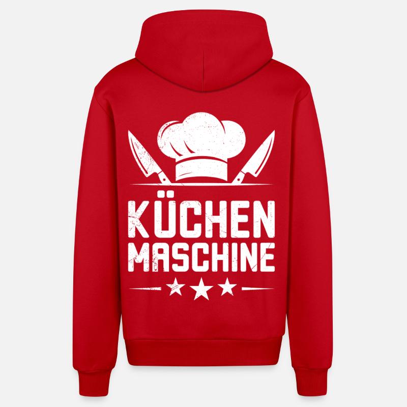 Chef's Clothes KITCHEN MACHINE Fun - Organic Relaxed Hooded Jacket Made in EU - red