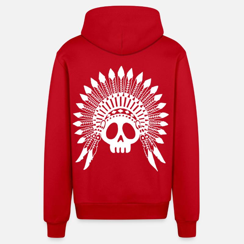 Crâne de chef indien (blanc) - Veste à capuche bio décontractée fabriquée en UE - rouge