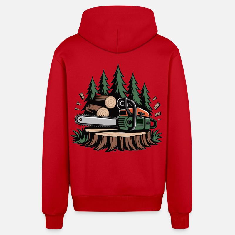 T-shirt bûcheron Tronçonneuse – Bûcheron - Veste à capuche bio décontractée fabriquée en UE - rouge
