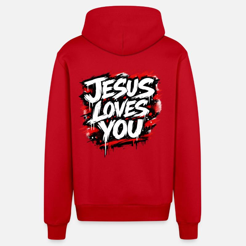 Jesus liebt dich Graffiti Statement - Organic Relaxed Kapuzenjacke Made in EU - Rot