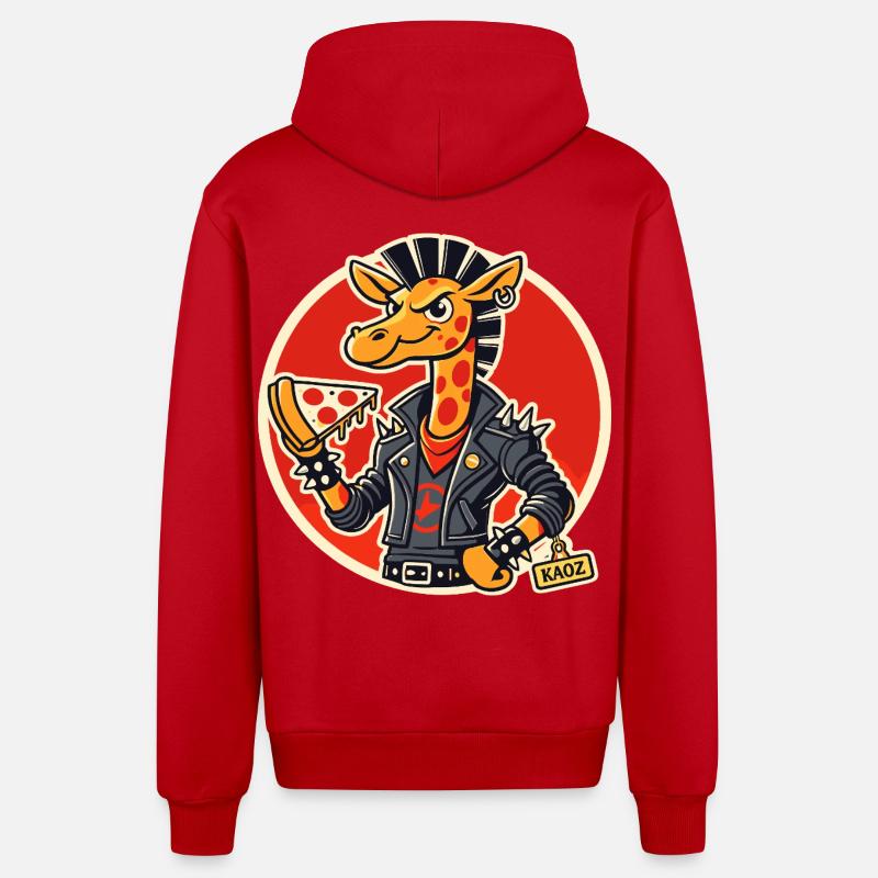 Girafe Punk Pizzarider - Veste à capuche bio décontractée fabriquée en UE - rouge