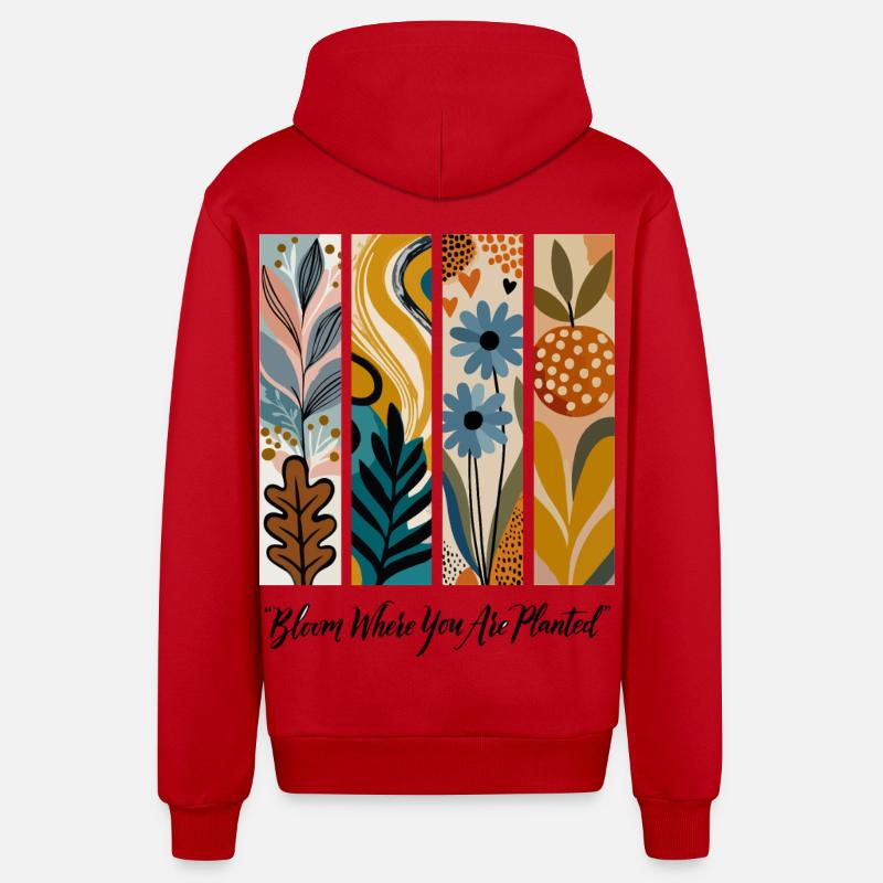 Blühende Botanische Panel-Collage - Organic Relaxed Kapuzenjacke Made in EU - Rot