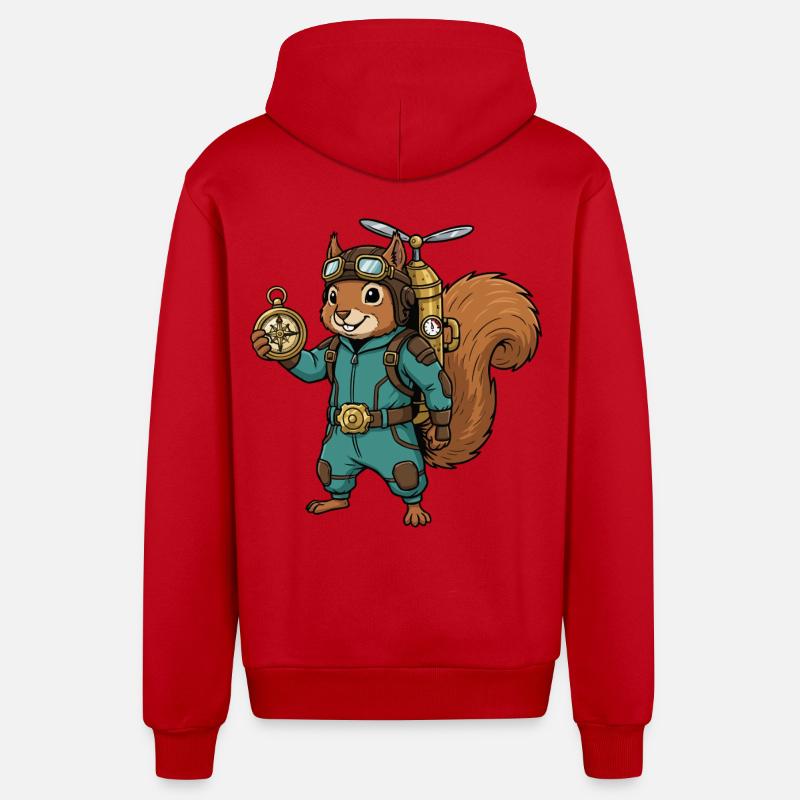 Squirrel Steampunk Aviator Jetpack-Kompass - Organic Relaxed Kapuzenjacke Made in EU - Rot