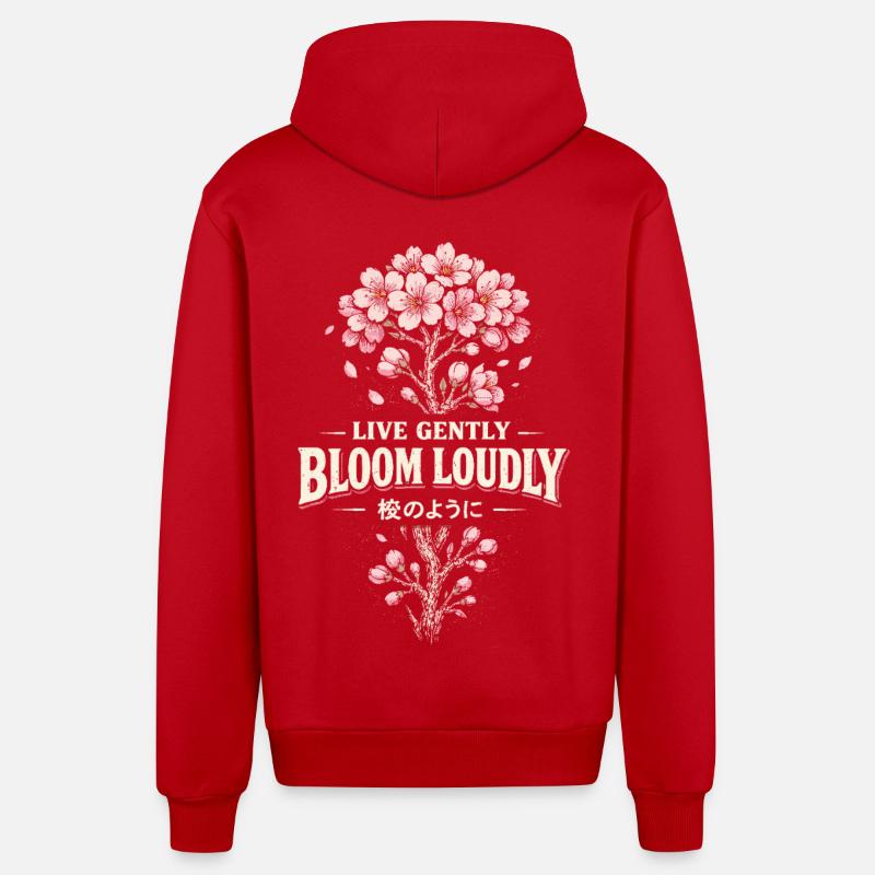 Fleurs de cerisier Sakura Fleurs de cerisier - Veste à capuche bio décontractée fabriquée en UE - rouge