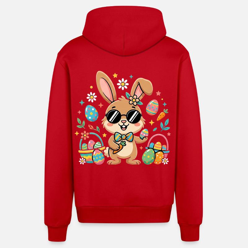 Joyeuses Pâques, Cool Bunny - Veste à capuche bio décontractée fabriquée en UE - rouge