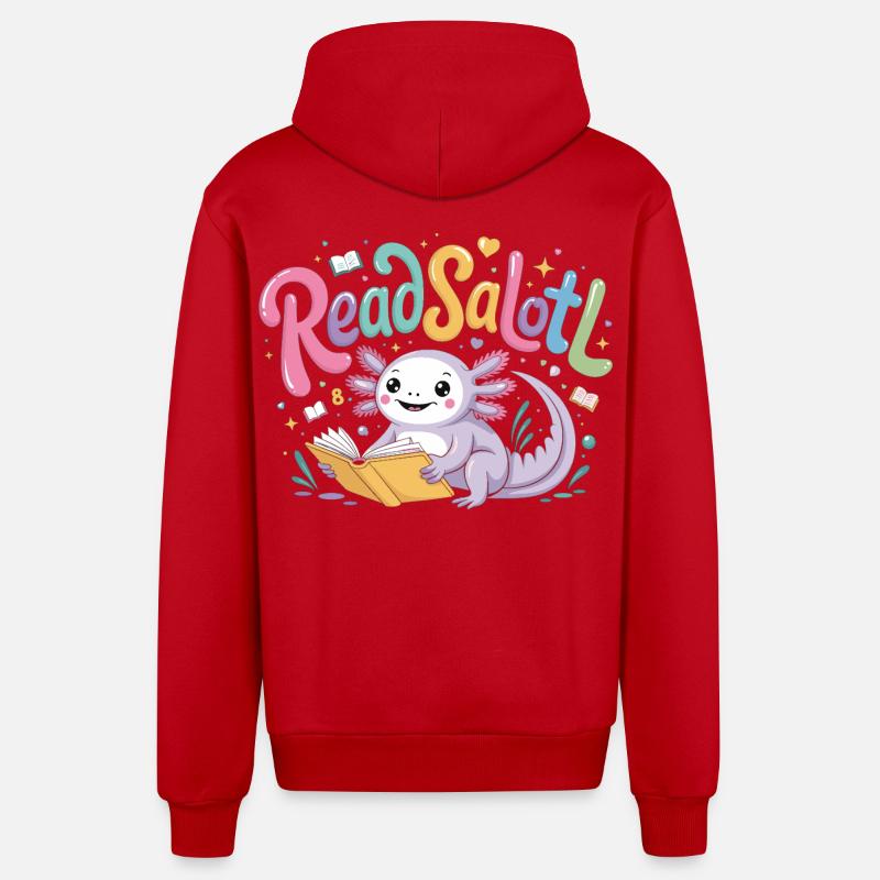 Axolotl Reader T-Shirt ReadSalotl Book - Veste à capuche bio décontractée fabriquée en UE - rouge