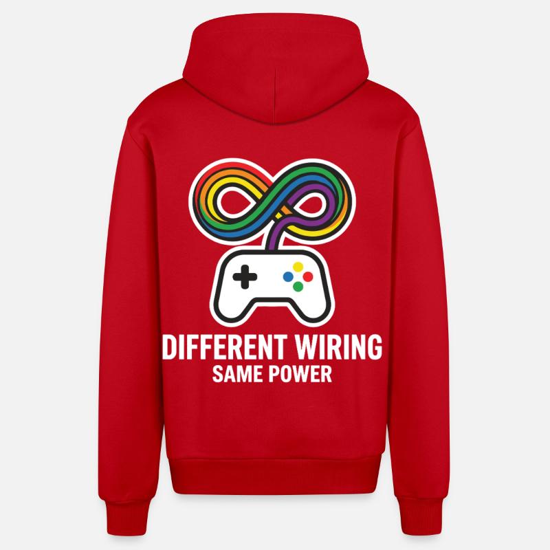 Different Wiring Same Power Gaming Motiv - Organic Relaxed Hooded Jacket Made in EU - red