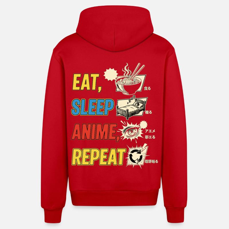 MANGER DORMIR ANIME RÉPÉTER - Veste à capuche bio décontractée fabriquée en UE - rouge