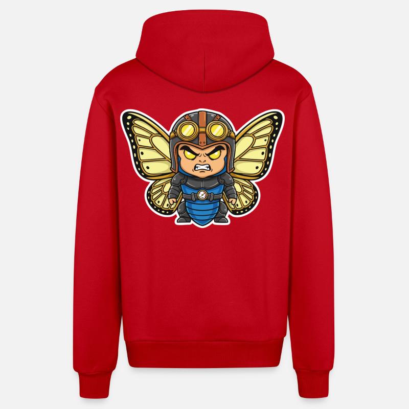 Papillon Aviateur Steampunk Armure Bleue - Veste à capuche bio décontractée fabriquée en UE - rouge