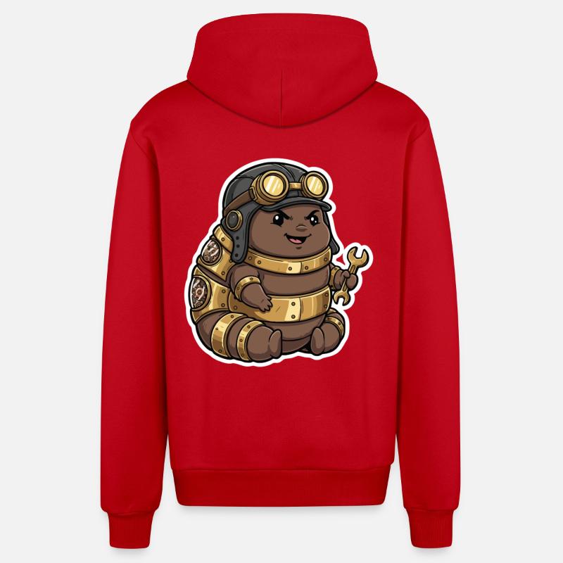 Steampunk Engineer Engineer Brass Crawler - Organic Relaxed Hooded Jacket Made in EU - red