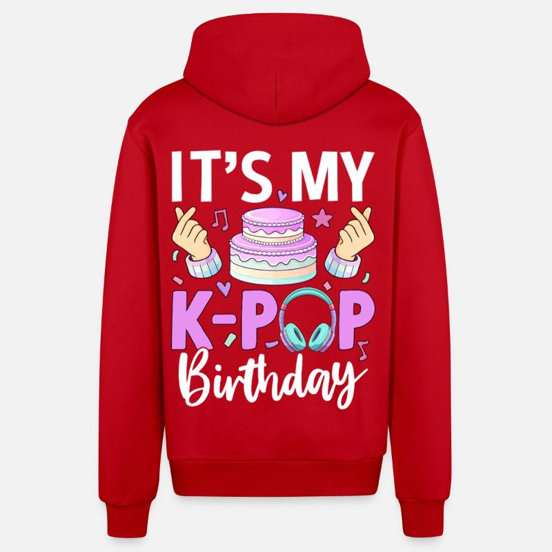 C’est mon anniversaire K-Pop - Veste à capuche bio décontractée fabriquée en UE - rouge