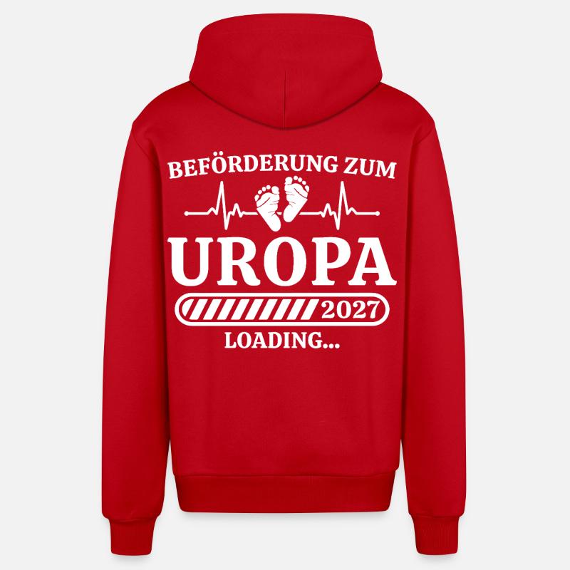 Uropa 2027 Loading – Geschenk Schwangerschaft - Organic Relaxed Kapuzenjacke Made in EU - Rot