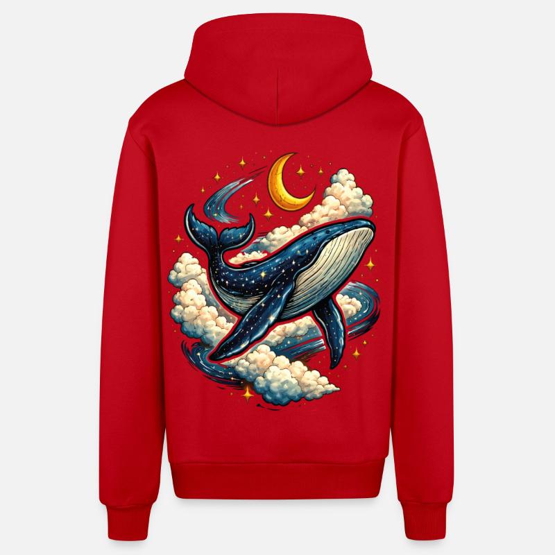 Baleine Céleste dans les Nuages - Veste à capuche bio décontractée fabriquée en UE - rouge