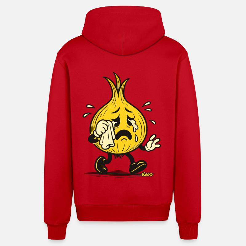 Tearful Onion Mascot - Organic Relaxed Hooded Jacket Made in EU - red