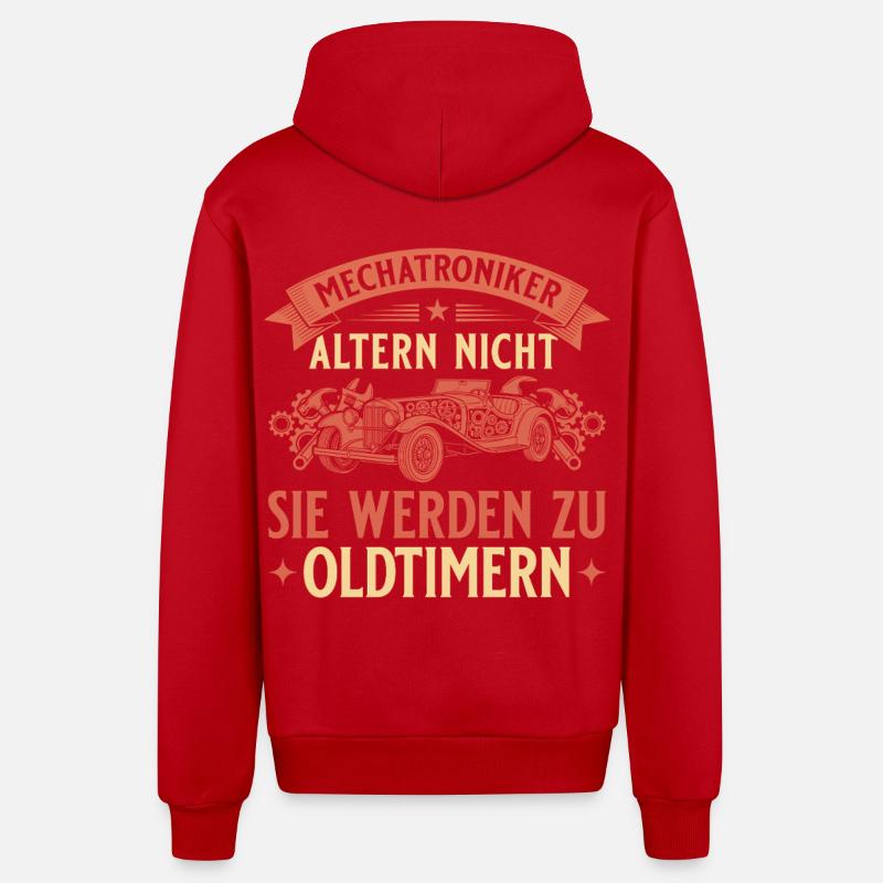 Mechatroniker Altern Nicht - Oldtimer Geschenk - Organic Relaxed Kapuzenjacke Made in EU - Rot