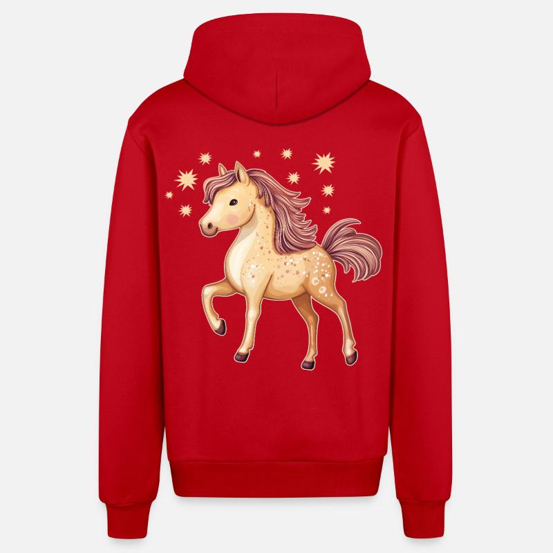 Cheval mignon avec des étoiles - Veste à capuche bio décontractée fabriquée en UE - rouge