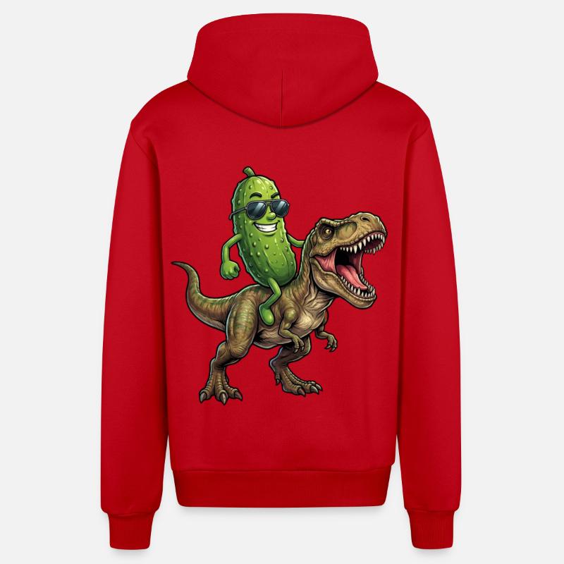 Un concombre aigre chevauche un dinosaure - Veste à capuche bio décontractée fabriquée en UE - rouge
