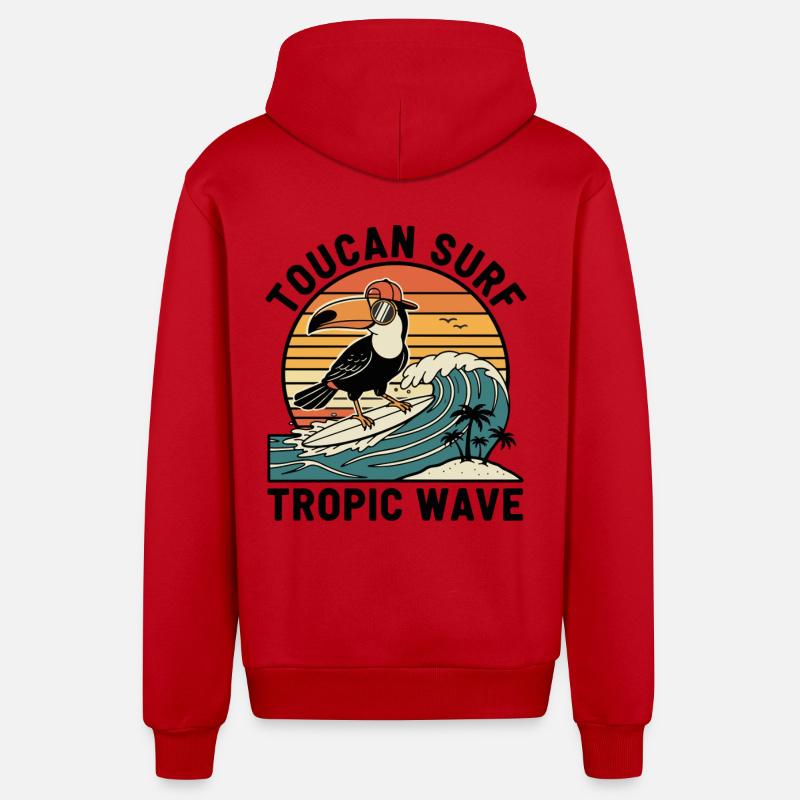 Toucan Surf Tropic Wave Ocean Vibes - Veste à capuche bio décontractée fabriquée en UE - rouge