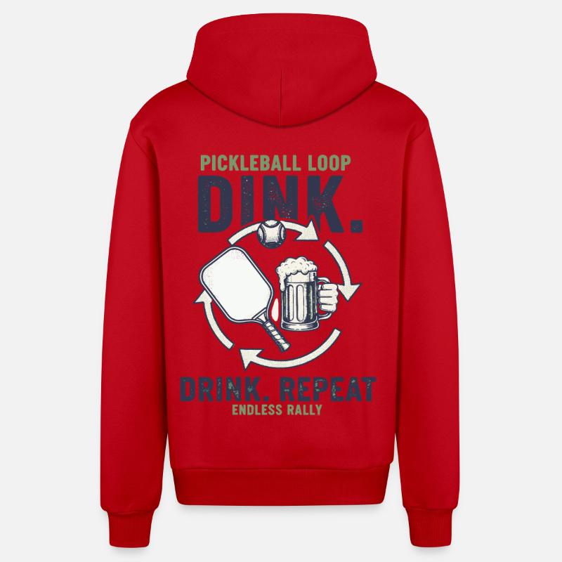 Joueur drôle de pickleball Dink Drink Répéter Jouer - Veste à capuche bio décontractée fabriquée en UE - rouge