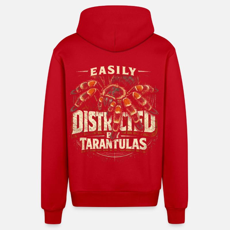 Tarantula Easily Distracted By Tarantulas - Organic Relaxed Hooded Jacket Made in EU - red