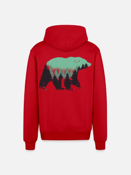 Bear Forest Nature - Organic Relaxed Hooded Jacket Made in EU - red
