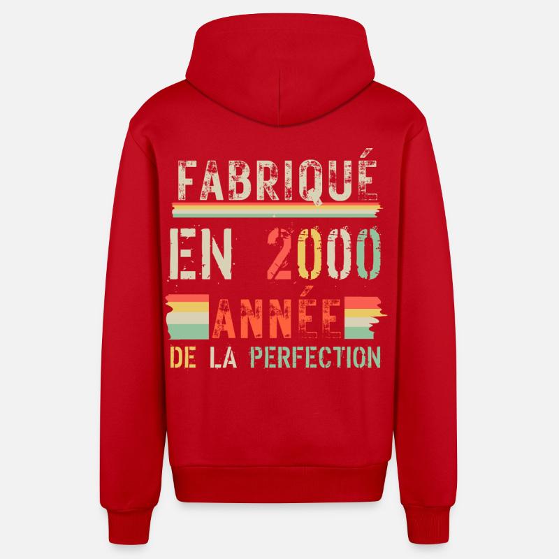 Fabriqué en 2000 – Année de perfection - Veste à capuche bio décontractée fabriquée en UE - rouge