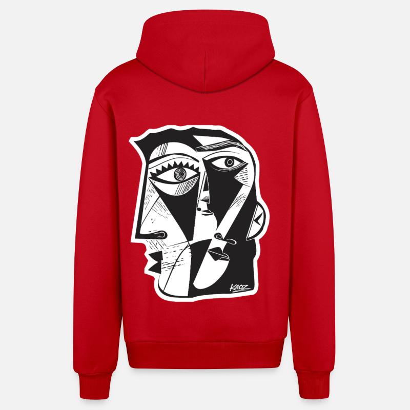 Trait de face cubiste - Veste à capuche bio décontractée fabriquée en UE - rouge