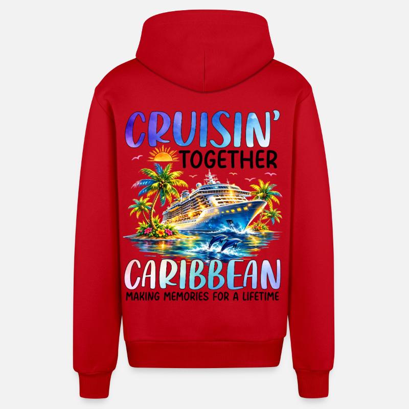 Cruisin Ensemble dans les Caraïbes - Veste à capuche bio décontractée fabriquée en UE - rouge
