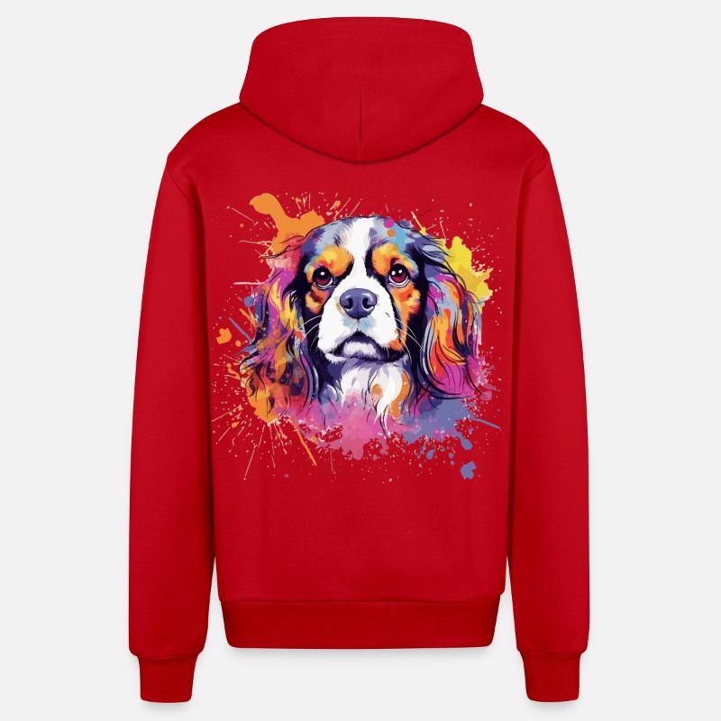 Cavalier King Charles Spaniel Splash Art - Veste à capuche bio décontractée fabriquée en UE - rouge