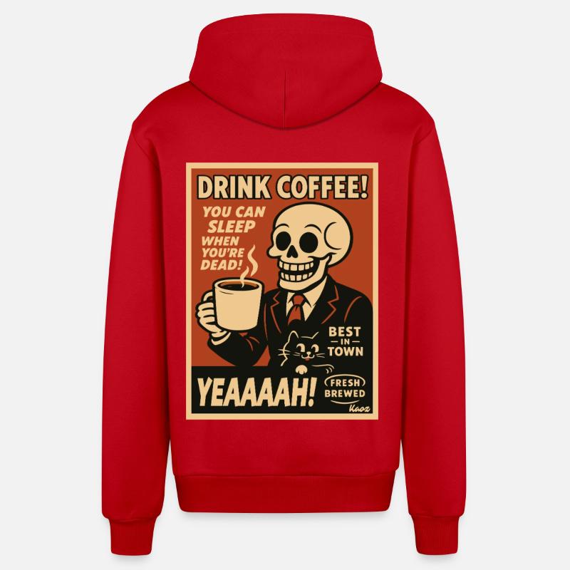 Affiche rétro de Coffee Skull - Veste à capuche bio décontractée fabriquée en UE - rouge
