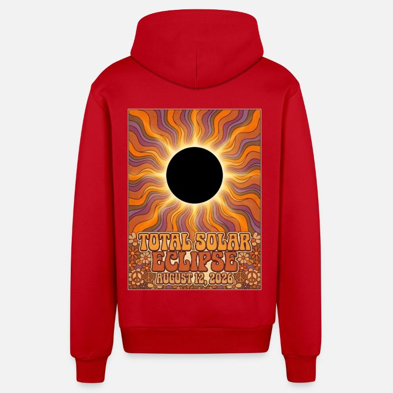 Total Solar Eclipse 2026 Sunburst-Poster - Organic Relaxed Kapuzenjacke Made in EU - Rot