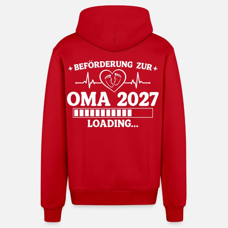 Oma 2027 Loading – Beförderung zur Großmutter - Organic Relaxed Kapuzenjacke Made in EU - Rot