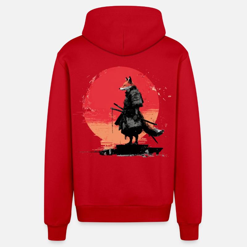 Fox Samurai au coucher du soleil - Veste à capuche bio décontractée fabriquée en UE - rouge