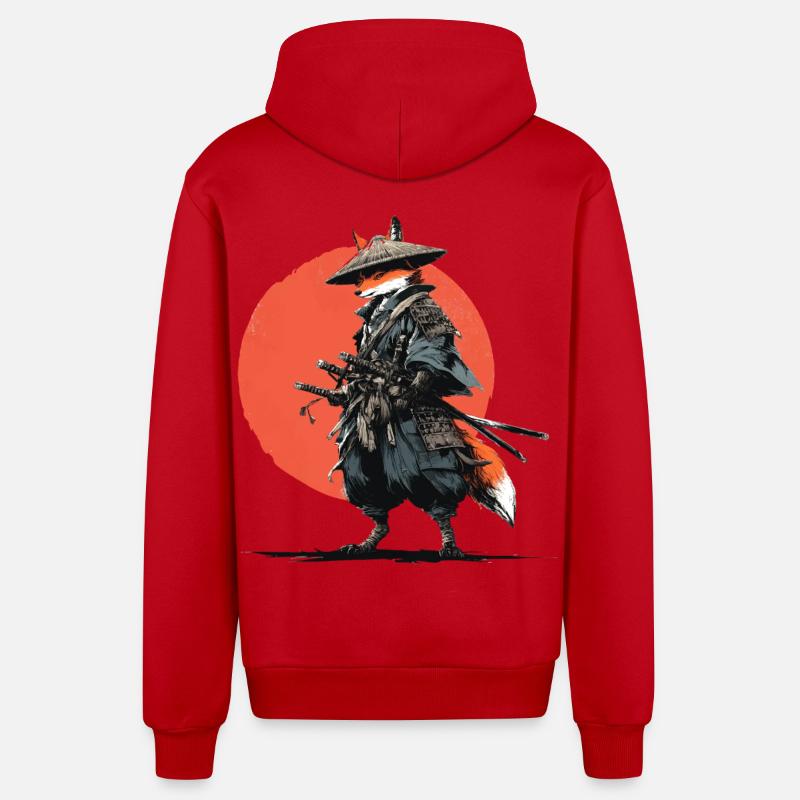 Fuchs-Samurai unter Ember Sun - Organic Relaxed Kapuzenjacke Made in EU - Rot