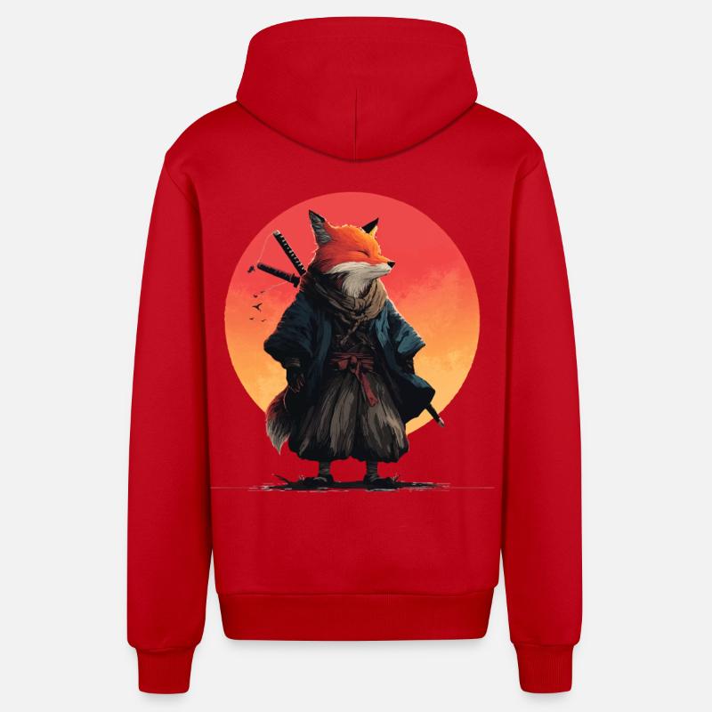 Fox Samurai au coucher du soleil - Veste à capuche bio décontractée fabriquée en UE - rouge
