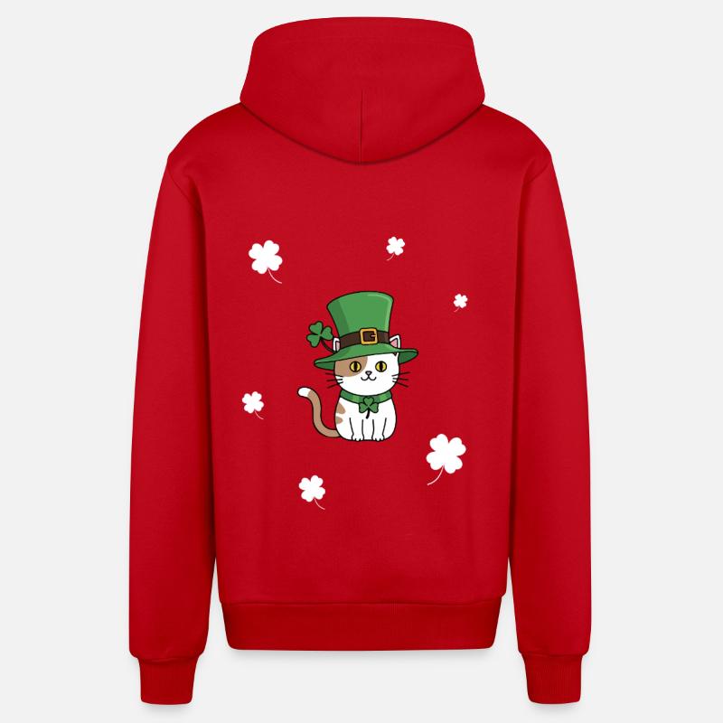St Patrick's Day Cat - Organic Relaxed Hooded Jacket Made in EU - red