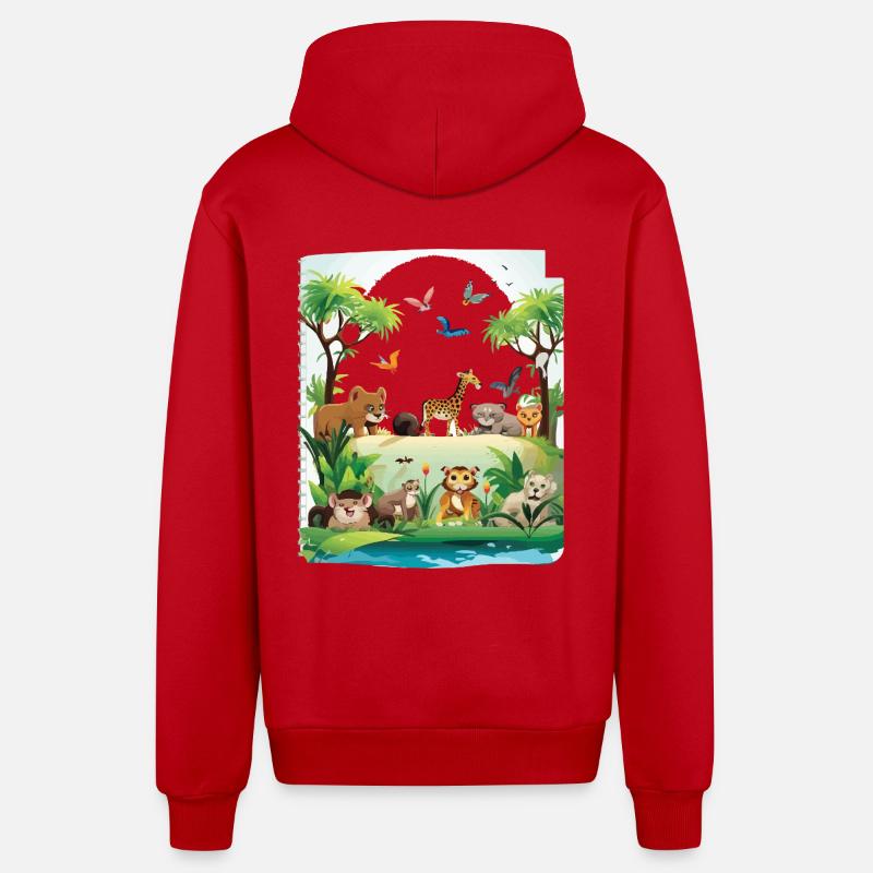 Parade de la faune sauvage - Veste à capuche bio décontractée fabriquée en UE - rouge
