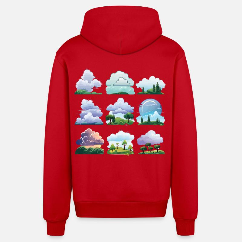 Dessin animé Cloudscapes - Veste à capuche bio décontractée fabriquée en UE - rouge