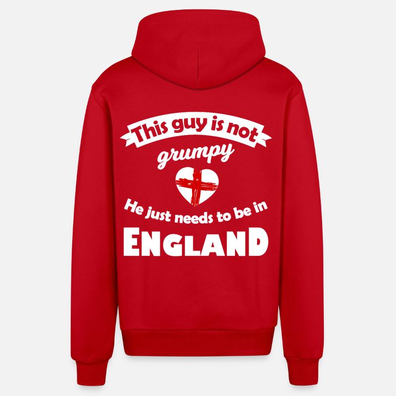 Not grumpy: He needs England - Organic Relaxed Hooded Jacket Made in EU - red
