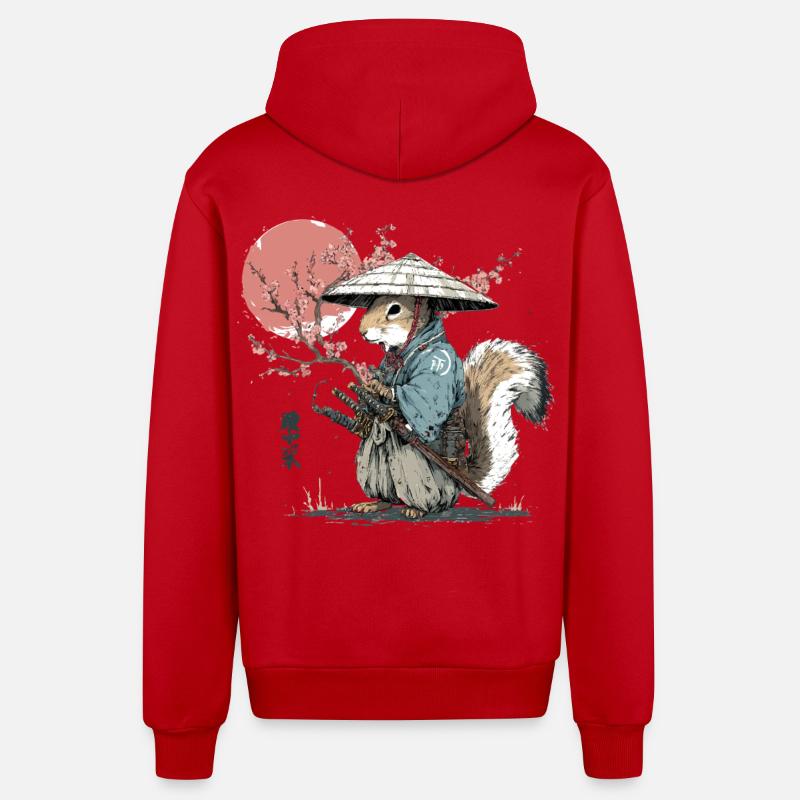Samouraï Écureuil en Robe de Sakura - Veste à capuche bio décontractée fabriquée en UE - rouge