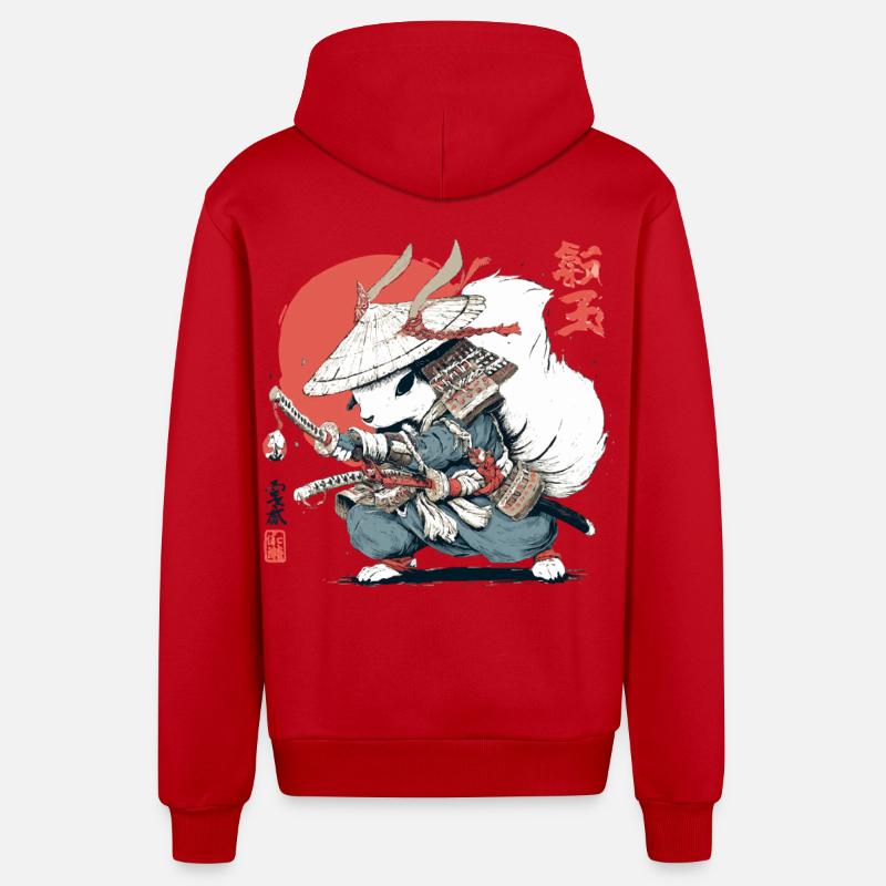 Samurai-Eichhörnchen, japanischer Krieger, Ukiyo-e-Stil Su - Organic Relaxed Kapuzenjacke Made in EU - Rot