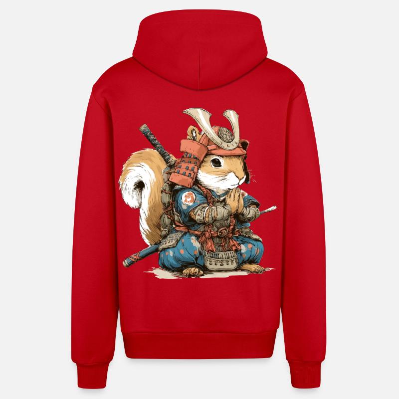 Squirrel Samurai Armor - Organic Relaxed Hooded Jacket Made in EU - red