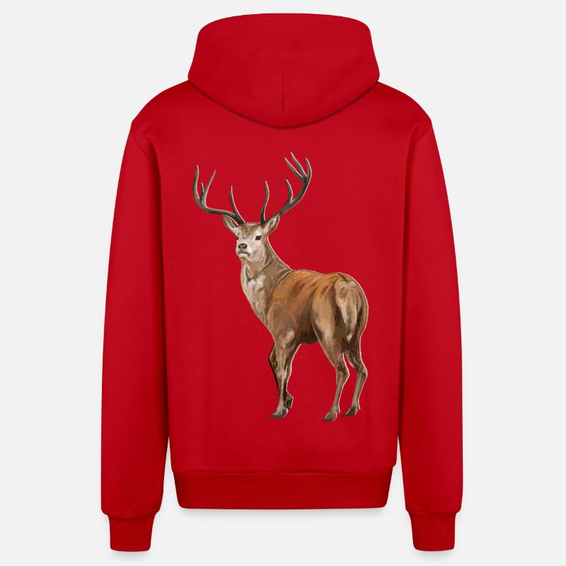 Cerf de Weisswedelhirsch - Veste à capuche bio décontractée fabriquée en UE - rouge