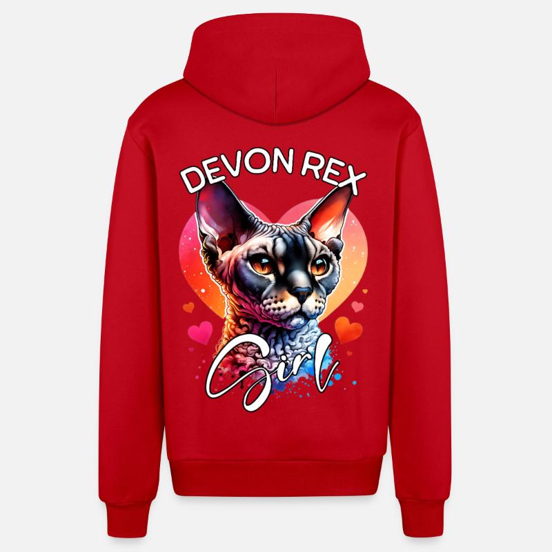 Devon Rex Fille Devon Rex - Veste à capuche bio décontractée fabriquée en UE - rouge