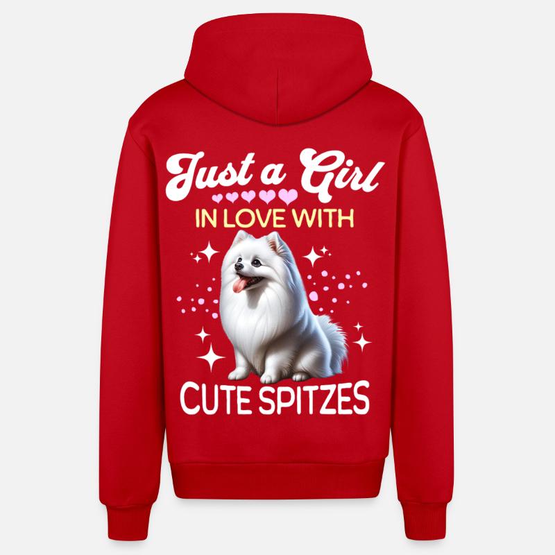 Spitz Zwergspitz Mädchen - Organic Relaxed Kapuzenjacke Made in EU - Rot