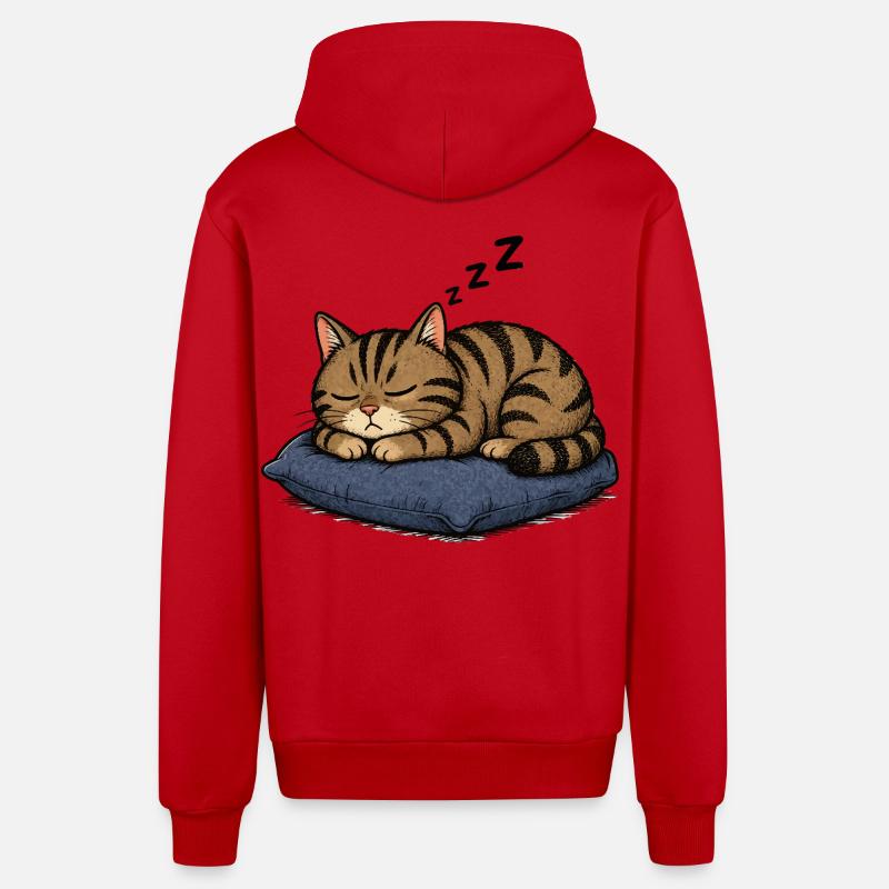 Chat endormi sur l’oreiller - Veste à capuche bio décontractée fabriquée en UE - rouge
